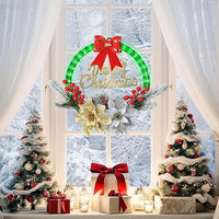 LED Christmas Wreath with Flowers & Red Bow – 30cm