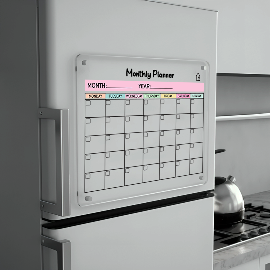 Monthly Acrylic Fridge Planner with Week days | Pens and Reg