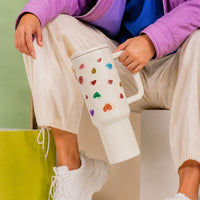 Rainbow Heart Cream Color Tumbler