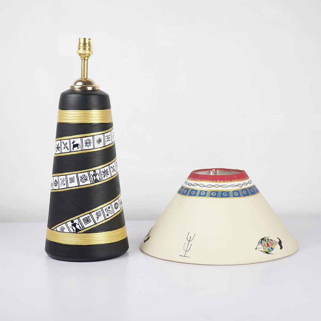 Midnight Spiral Table Lamp – Handpainted Ethnic Decor Light