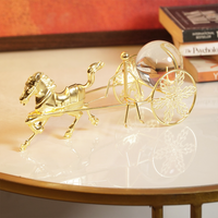 Golden Horse Carriage Showpiece Luxury Metal Decor with Glass Crystal Ball