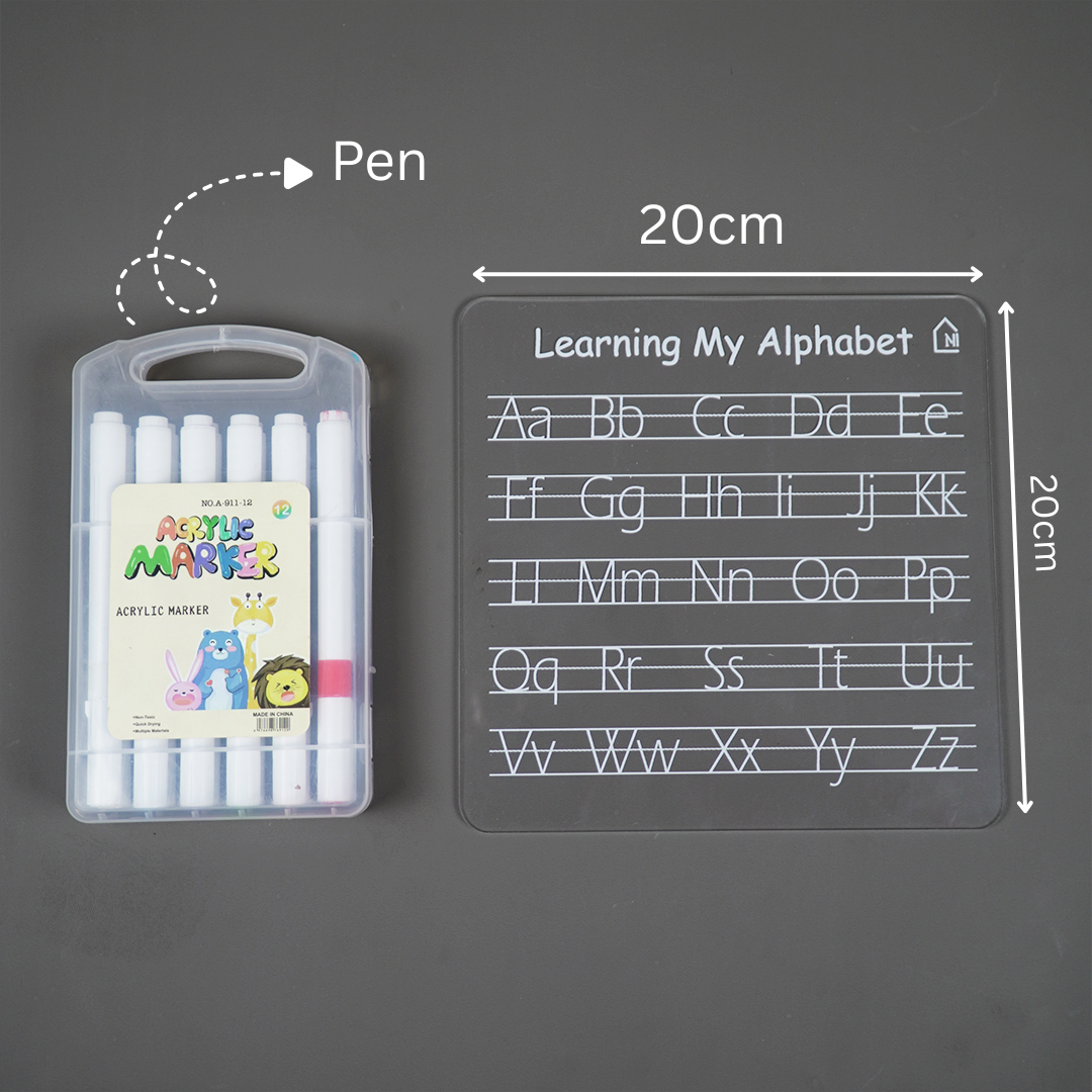 Reusable Alphabet Learning Writing Board for Kids with pen box & Cleaning Cloth