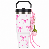 Bow Print Tumbler with Handle & Charm | Reusable Travel Cup | Cute Everyday Drinkware