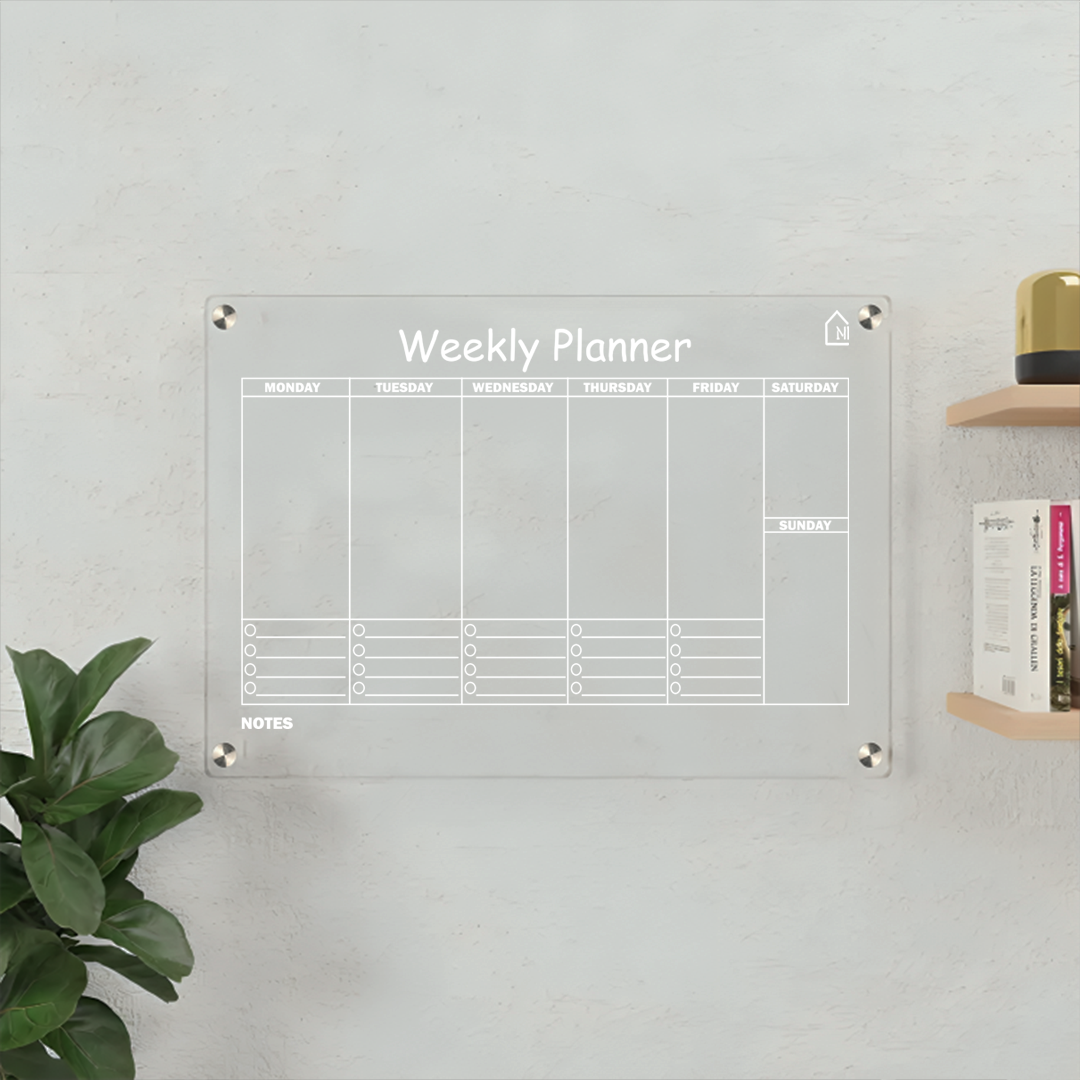 Acrylic Weekly Wall Planner – Reusable Dry Erase Weekly Schedule Board with Notes Section | Modern Floating Design for Home, Office & Study