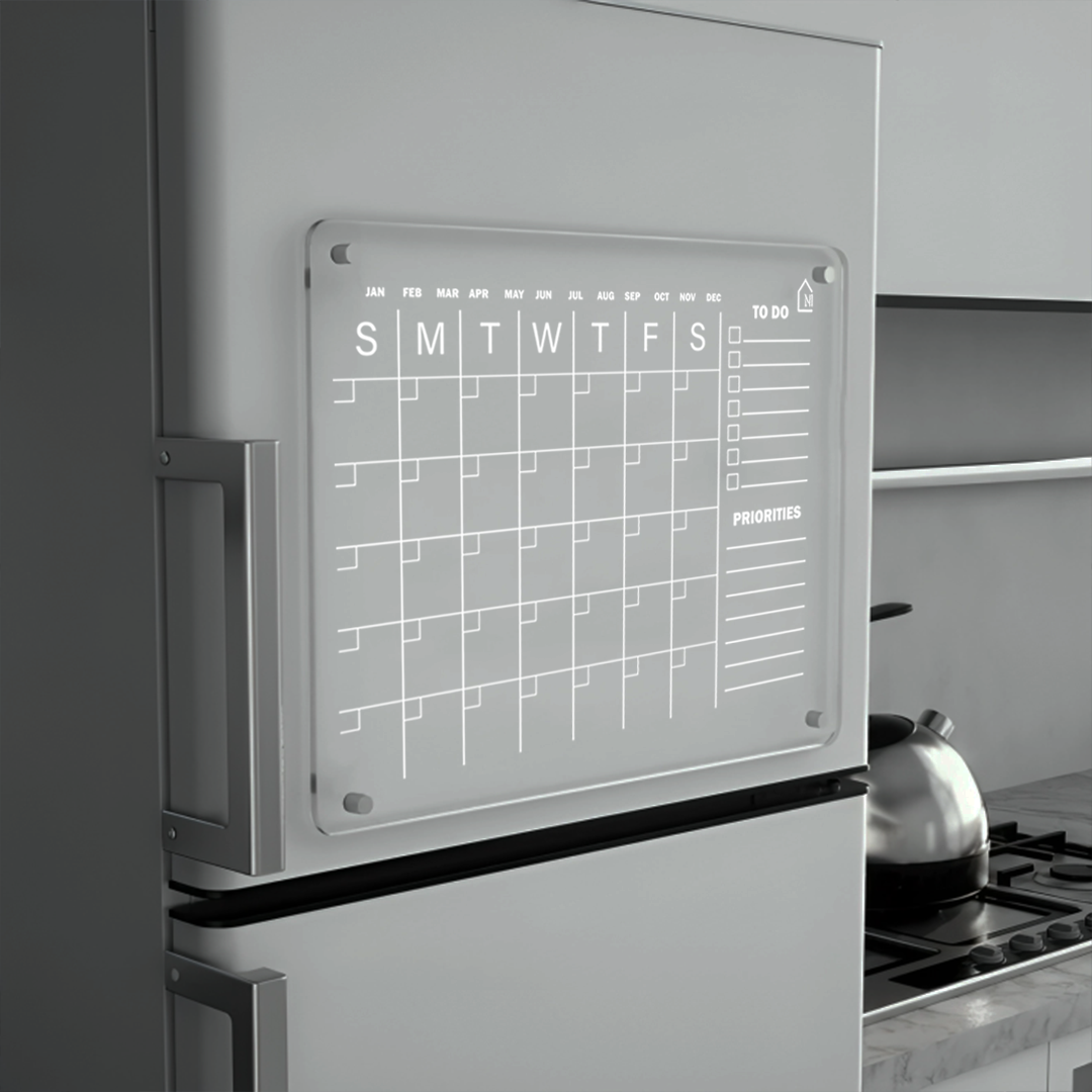 Monthly Acrylic Reusable Fridge Planner with To-Do and Priorities Blocks | Pens and Reg