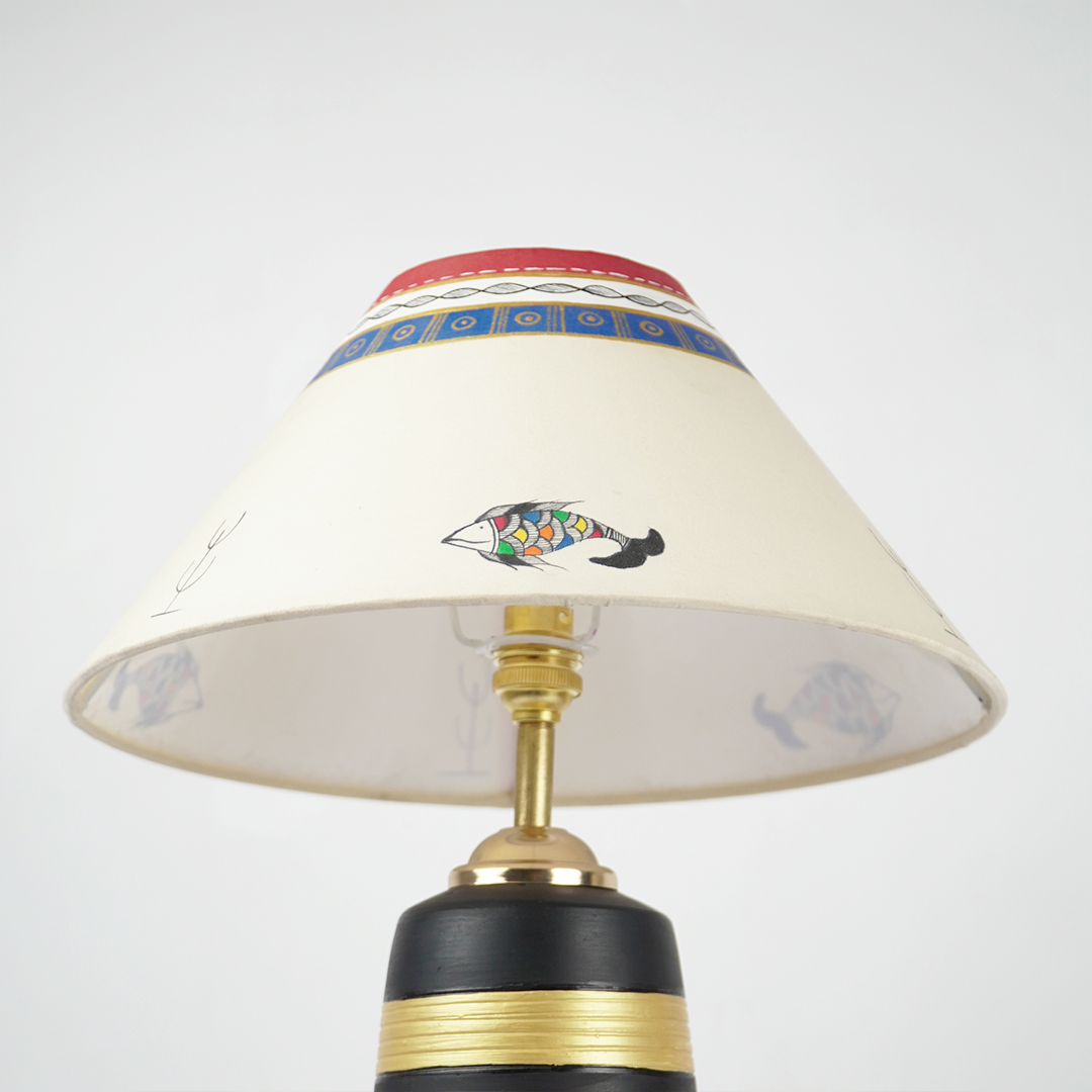 Midnight Spiral Table Lamp – Handpainted Ethnic Decor Light