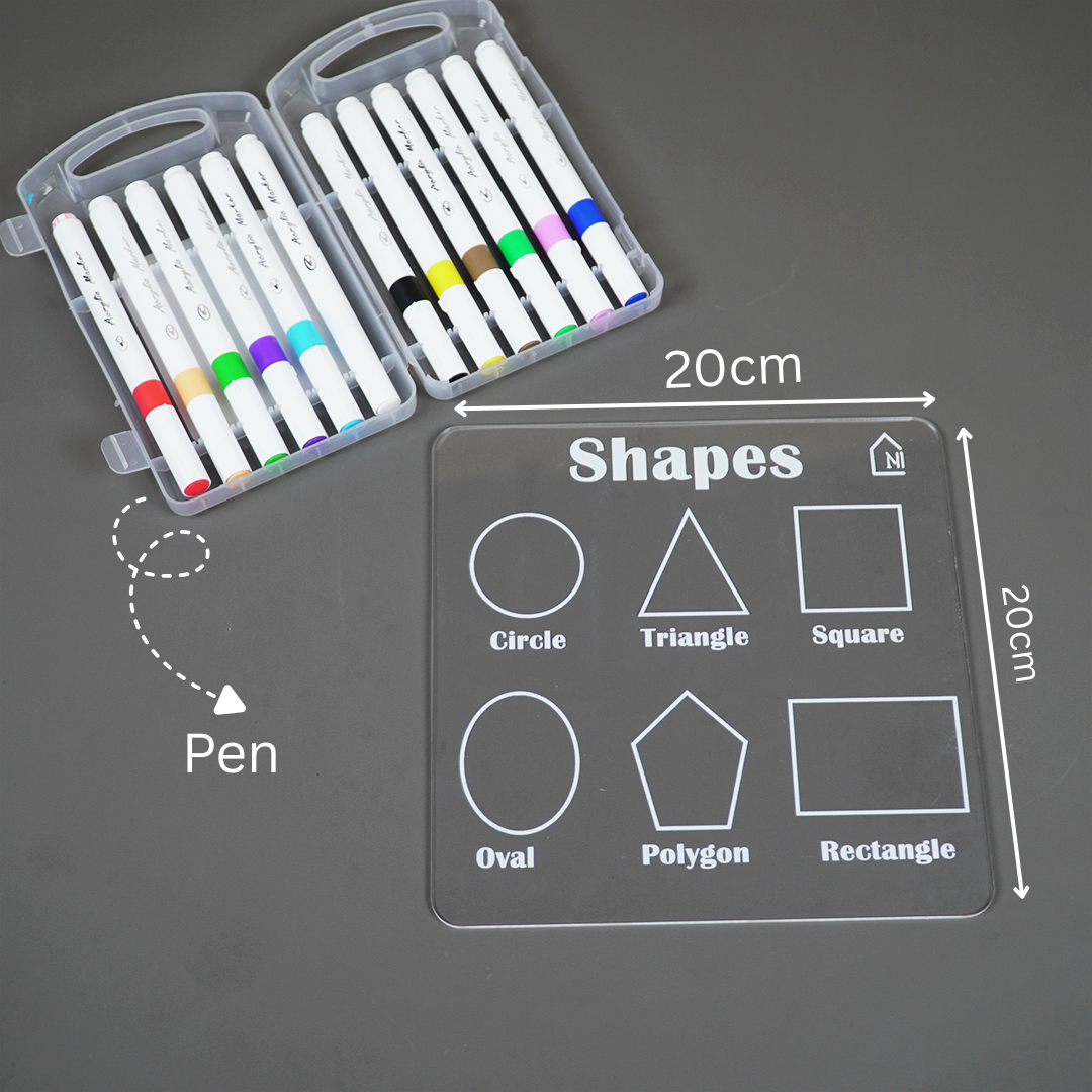 Reusable Shapes Learning Board for Kids with pen box & Cleaning Cloth