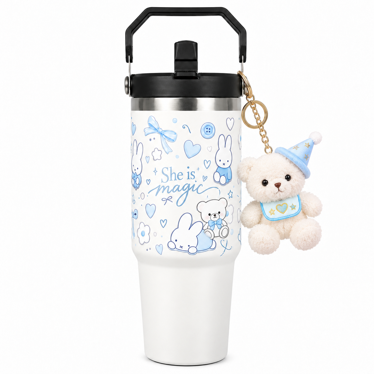 She Is Magic Printed Tumbler with Handle & Straw | Reusable Travel Cup | Stylish Everyday Drinkware