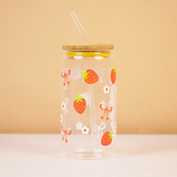 Personalized Strawberry Glass Tumbler with Bamboo Lid & Straw