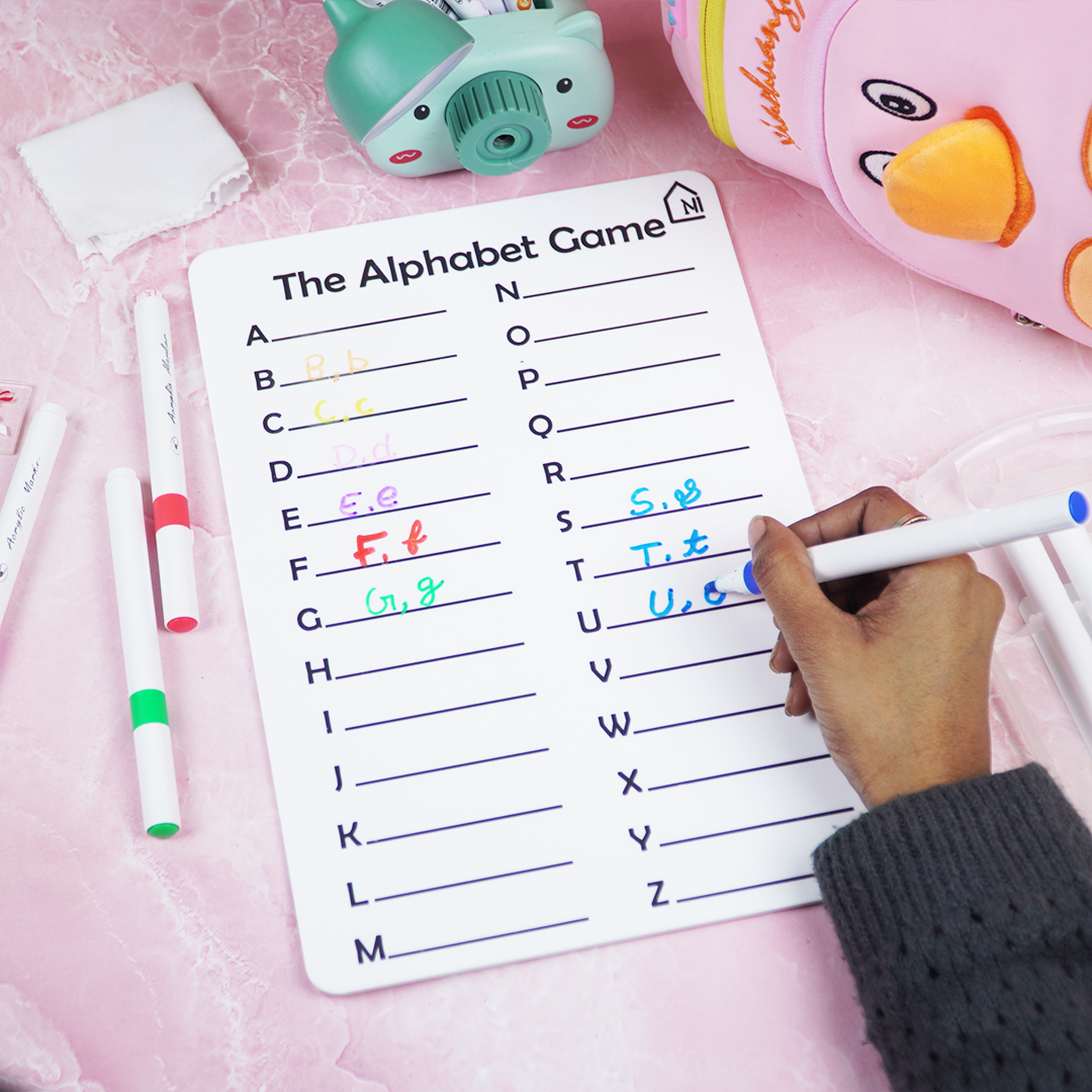 Reusable Alphabet Learning Board for Kids with Pen Box & Cleaning Cloth