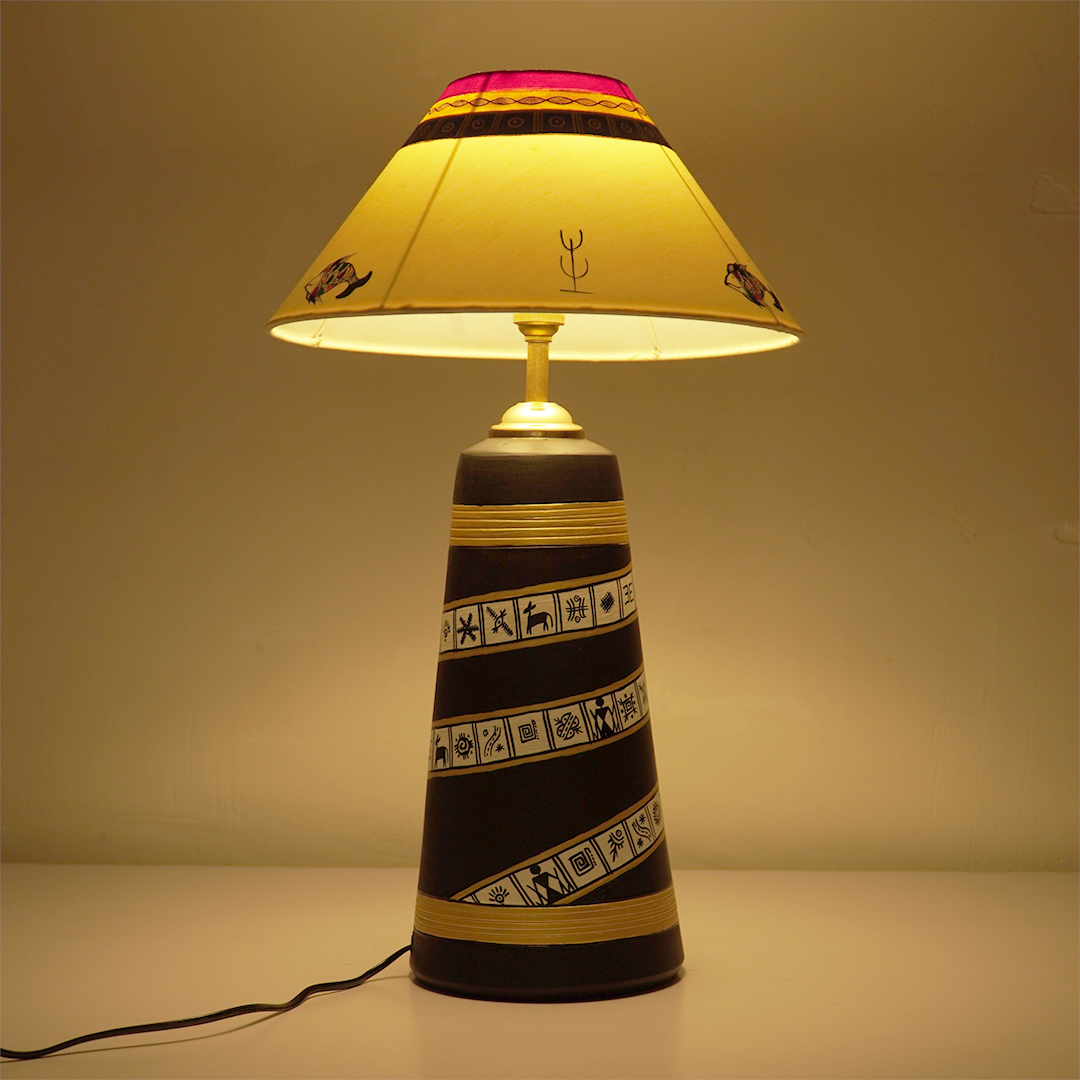 Midnight Spiral Table Lamp – Handpainted Ethnic Decor Light