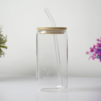 Clear Glass Tumbler with Bamboo Lid & Reusable Glass Straw