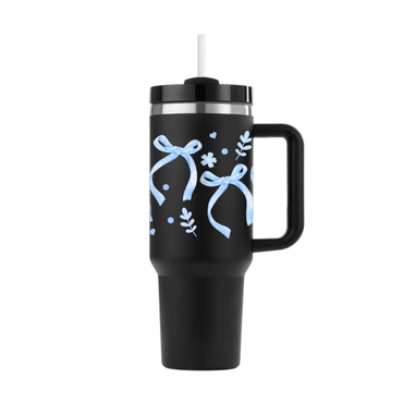 Cute Cottagecore Bow Tumbler - Memories InsiteBLUE BOW TUMBLER- ( BLACK)