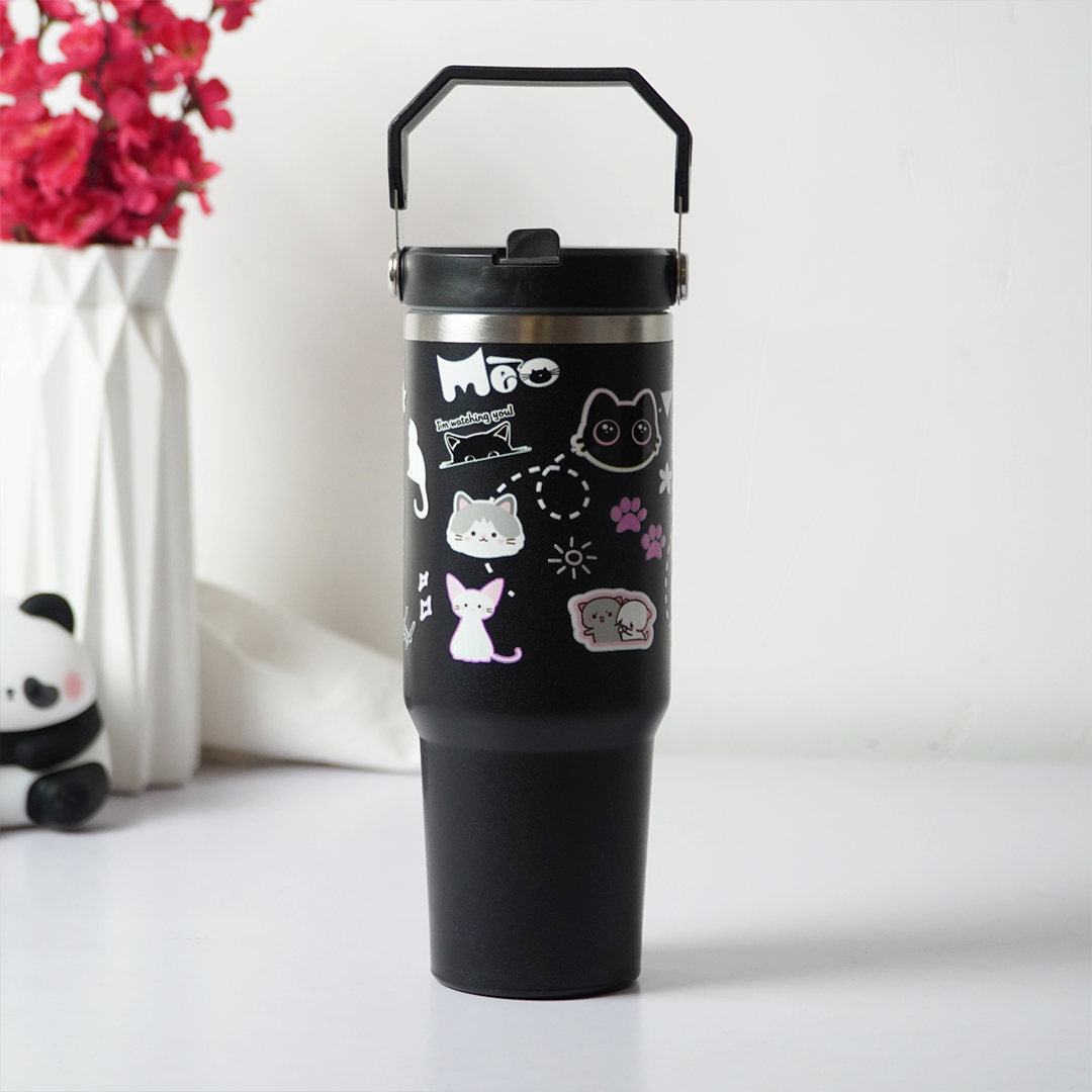 Cute Cat Insulated Tumbler with Handle