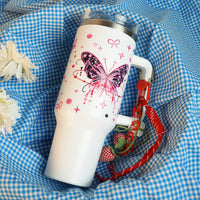 Butterfly Print Tumbler with Handle & Charm | Reusable Travel Cup | Cute Everyday Drinkware