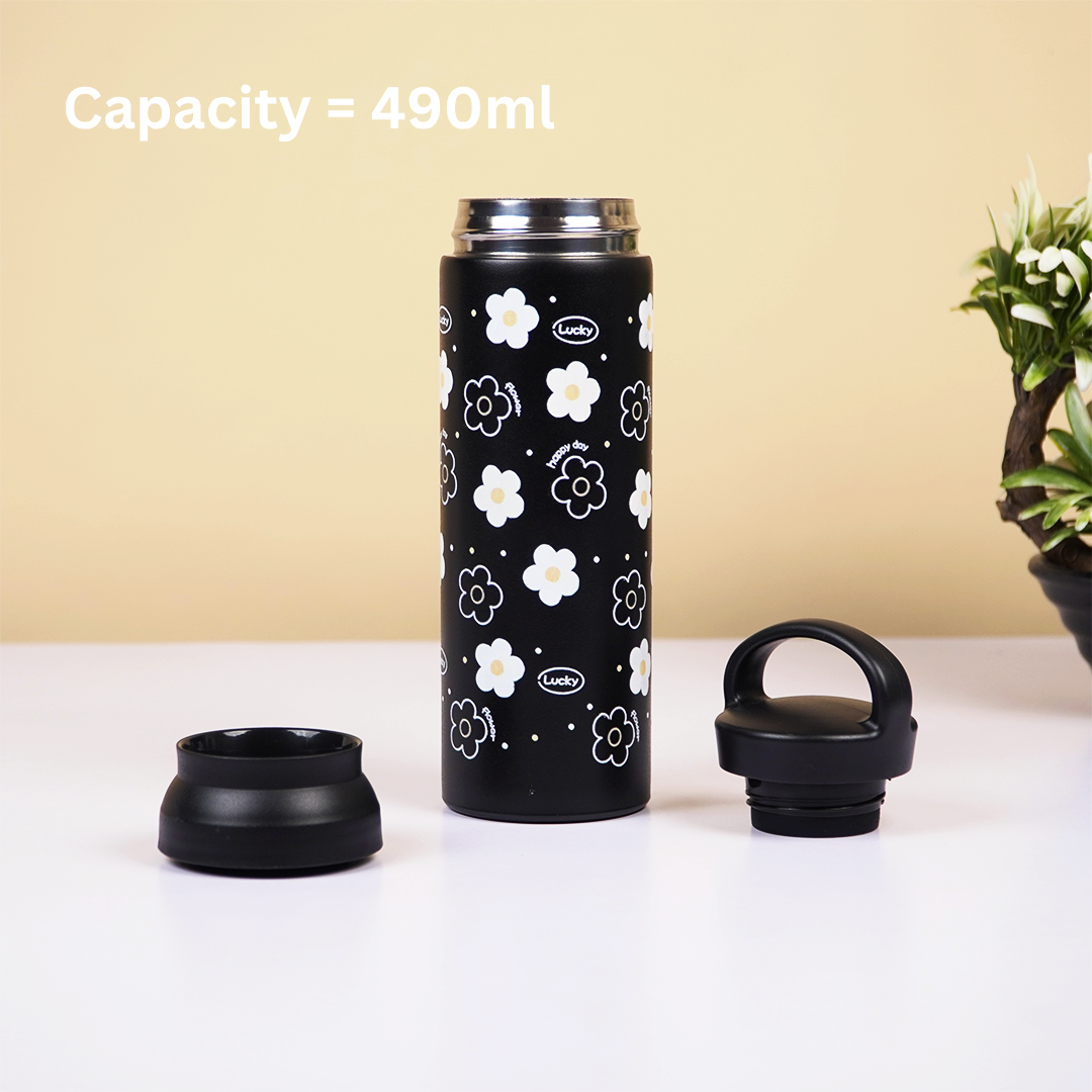 Black Floral Stainless Steel Insulated Tumbler