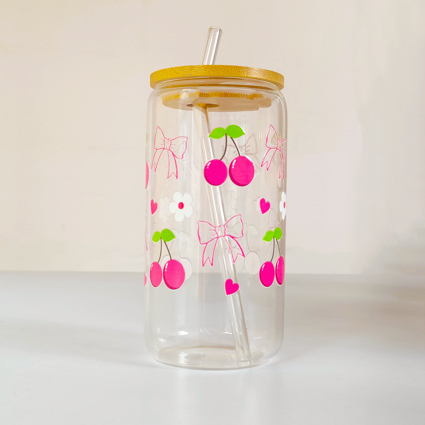 Cherry Bliss Glass Tumbler with Bamboo Lid & Straw – Cute & Eco-Friendly Drinkware