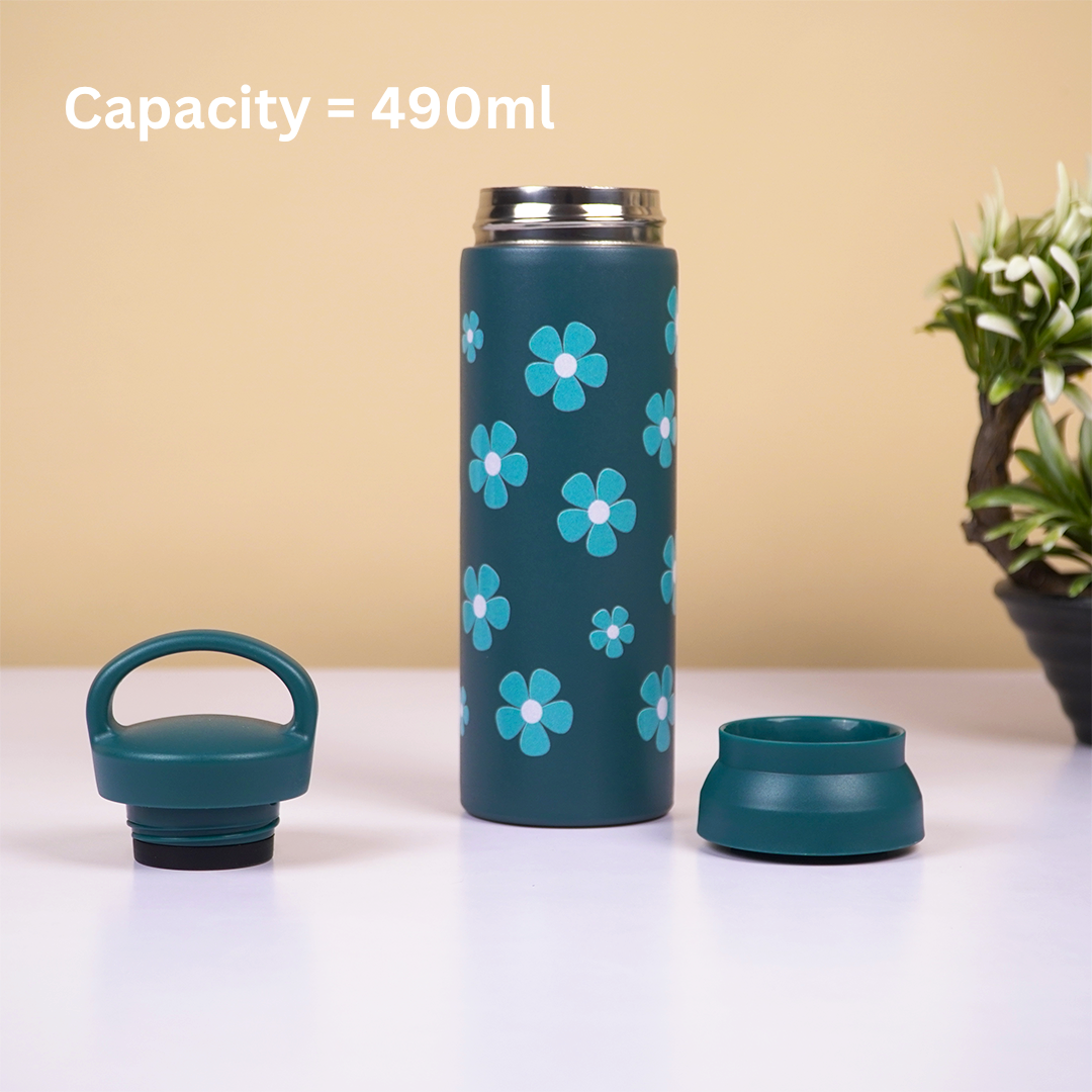 Teal Floral Stainless Steel Insulated Tumbler