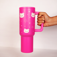 Hot Pink Happy Bear Insulated Tumbler with Handle