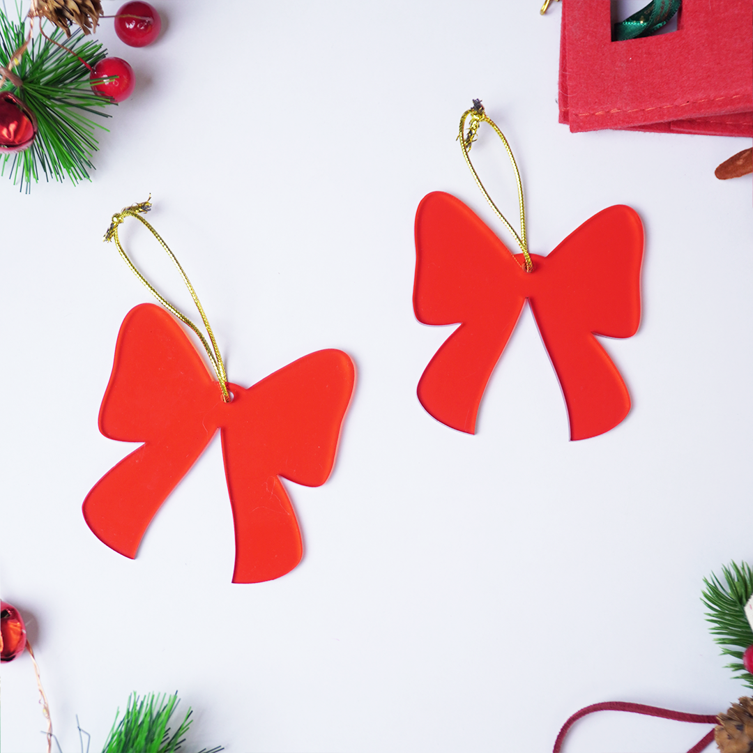 Red Bow designed Christmas Decoration Ornaments- Set of 6