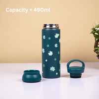 Clover Design Insulated Tumbler – Hot & Cold Stainless Steel Bottle with Extra Lid, Spill-Proof