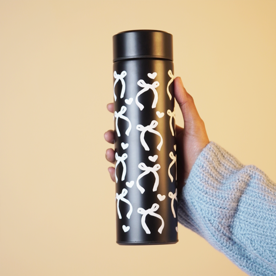 White Bow Design Stainless Steel Water Bottle