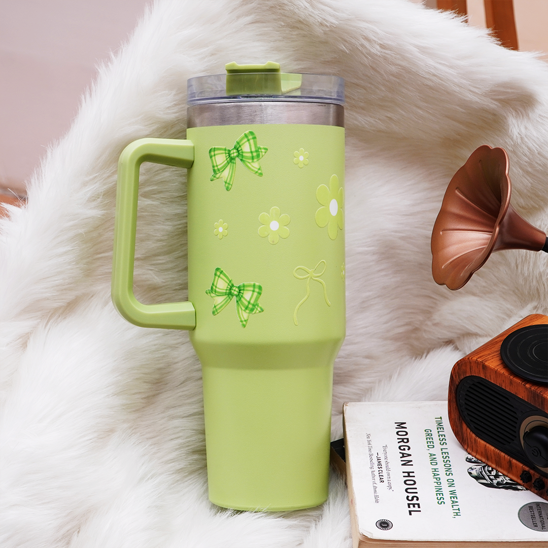Cute Floral Green Bow Stainless Steel Tumbler