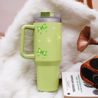 Cute Floral Green Bow Stainless Steel Tumbler