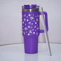 Strawberry Floral Print Tumbler with Handle & Straw | Reusable Travel Water Cup | Stylish Drinkware