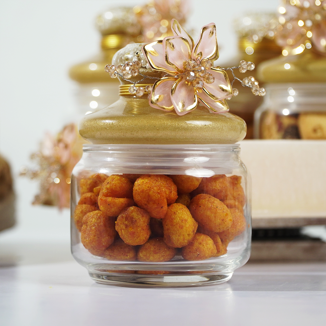 Set-4 Luxury Decorative Storage Jars Set with Pearl & Floral Lid