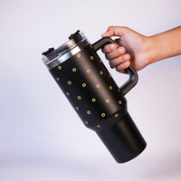 Black Sunflower Tumbler with Handle & Straw – Cute Floral Reusable Travel Cup for Women & Girls