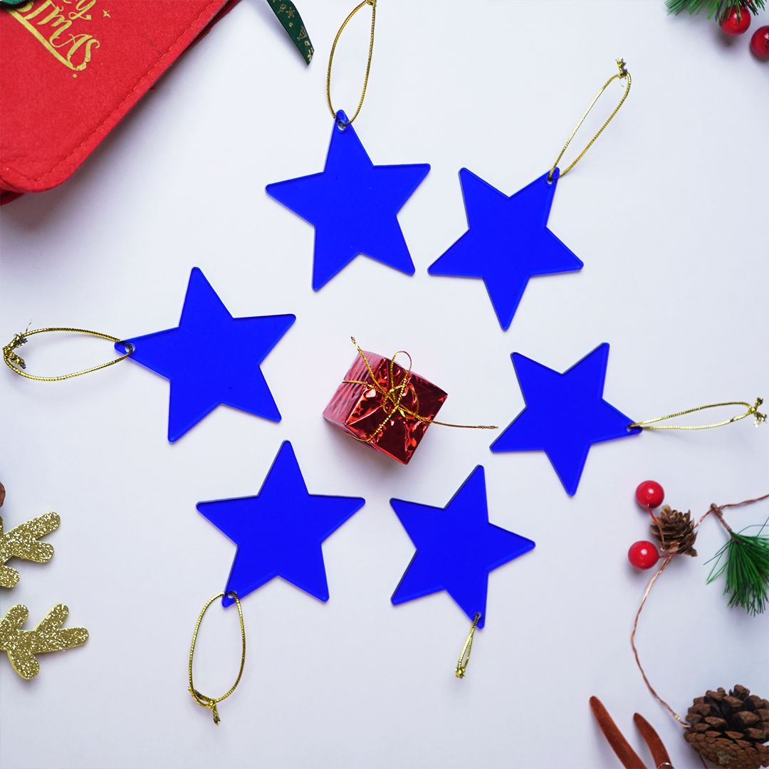 Blue Star designed Christmas Decoration Ornaments- Set of 6