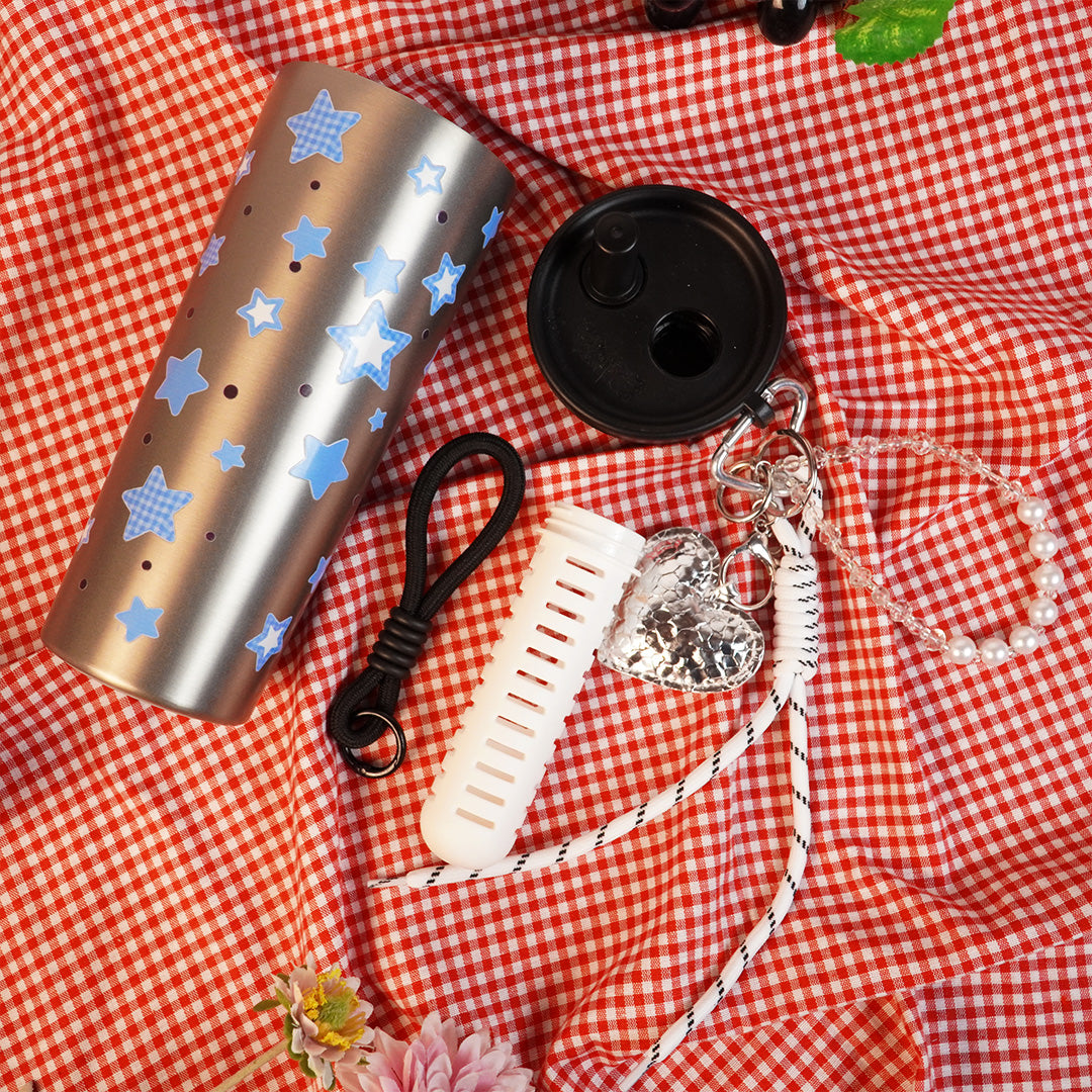 Star Print Sipper Bottle with Charm | Reusable Travel Water Bottle | Cute Everyday Drinkware