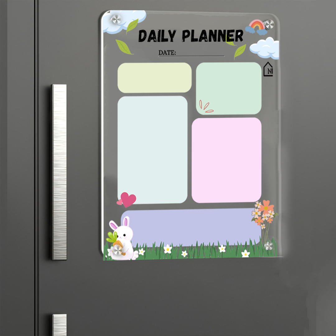 Charming Bunny & Rainbow Family Daily Planner for Refrigerator