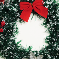 Snow-Frosted Christmas Wreath with Red Bow & Silver Flower