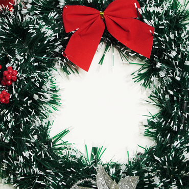Snow-Frosted Christmas Wreath with Red Bow & Silver Flower