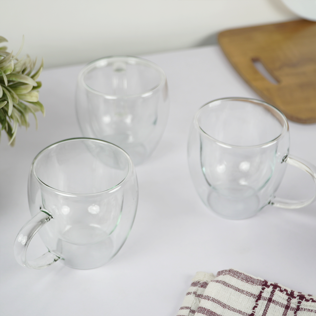 Double Wall Glass Coffee Cup with Handle