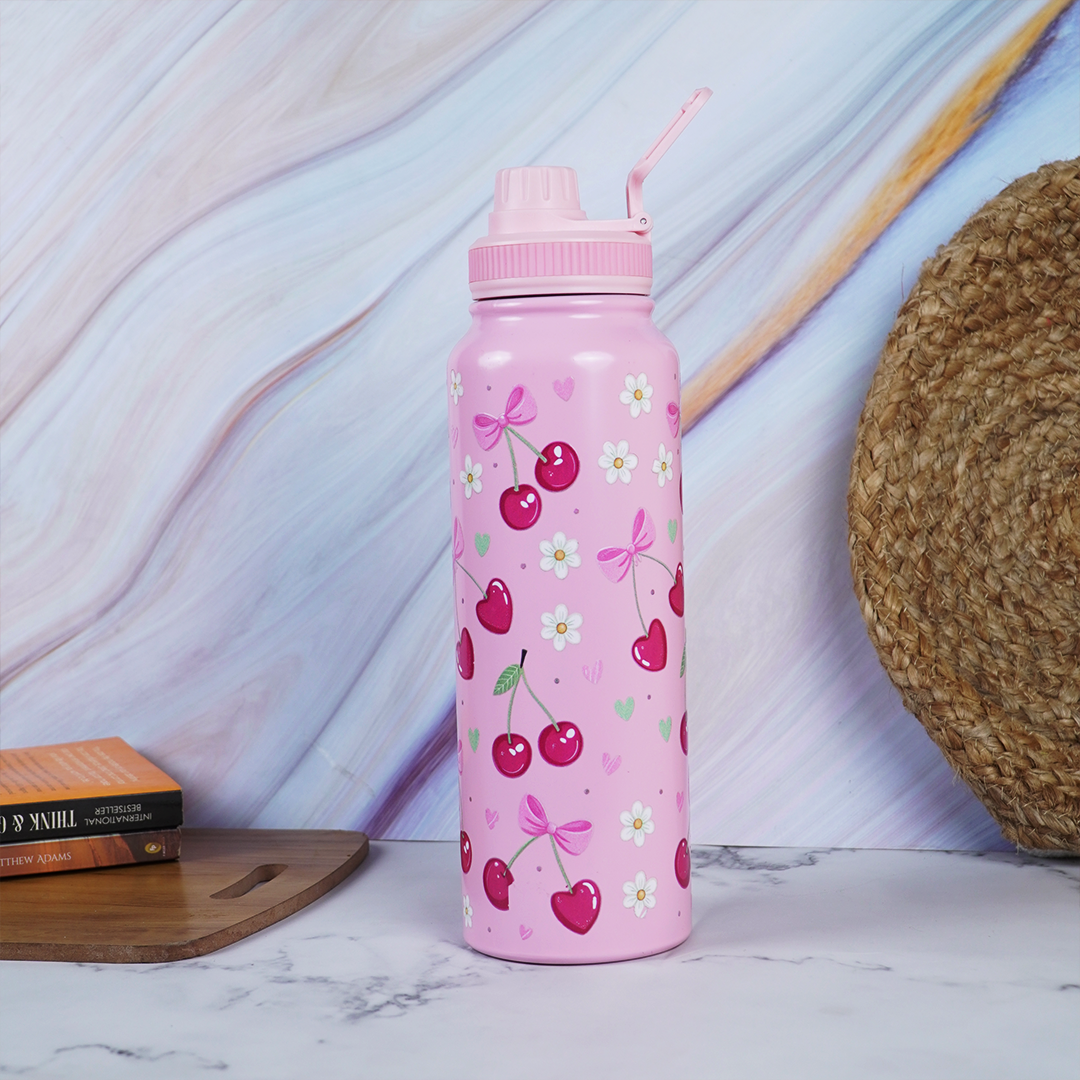 Cute Cherry Print Stainless Steel Water Bottle