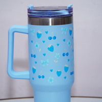Blue Cherry & Strawberry Floral Stainless Steel Tumbler