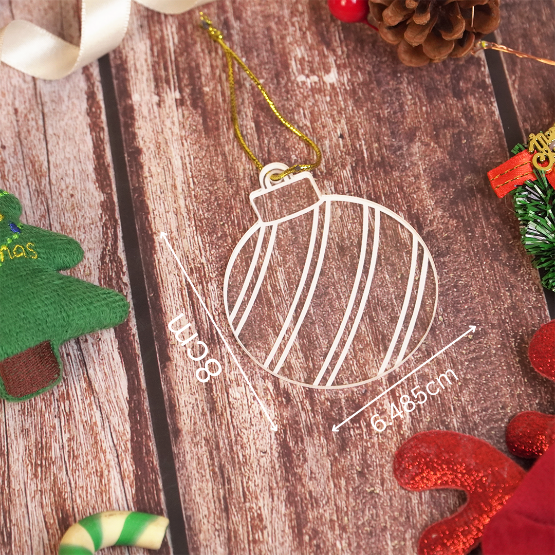 Set of 6 Striped Acrylic Bauble Ornament – Elegant 8cm Christmas Hanging Décor