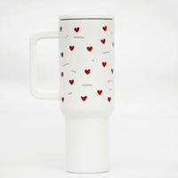 Love Heart Stainless Steel Travel Tumbler with Handle & Leakproof Lid | Double Wall Vacuum Insulated Coffee Mug
