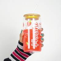 Personalized Strawberry Glass Tumbler with Bamboo Lid & Straw