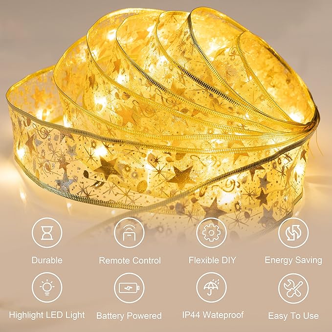 Christmas Decor Ribbon with LED Lights