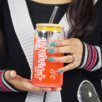 Personalized Strawberry Glass Tumbler with Bamboo Lid & Straw