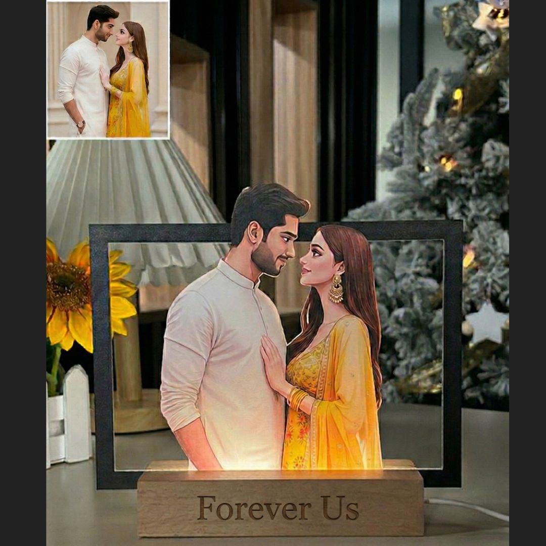 Personalized Couple LED Photo Frame | Custom Name Night Lamp