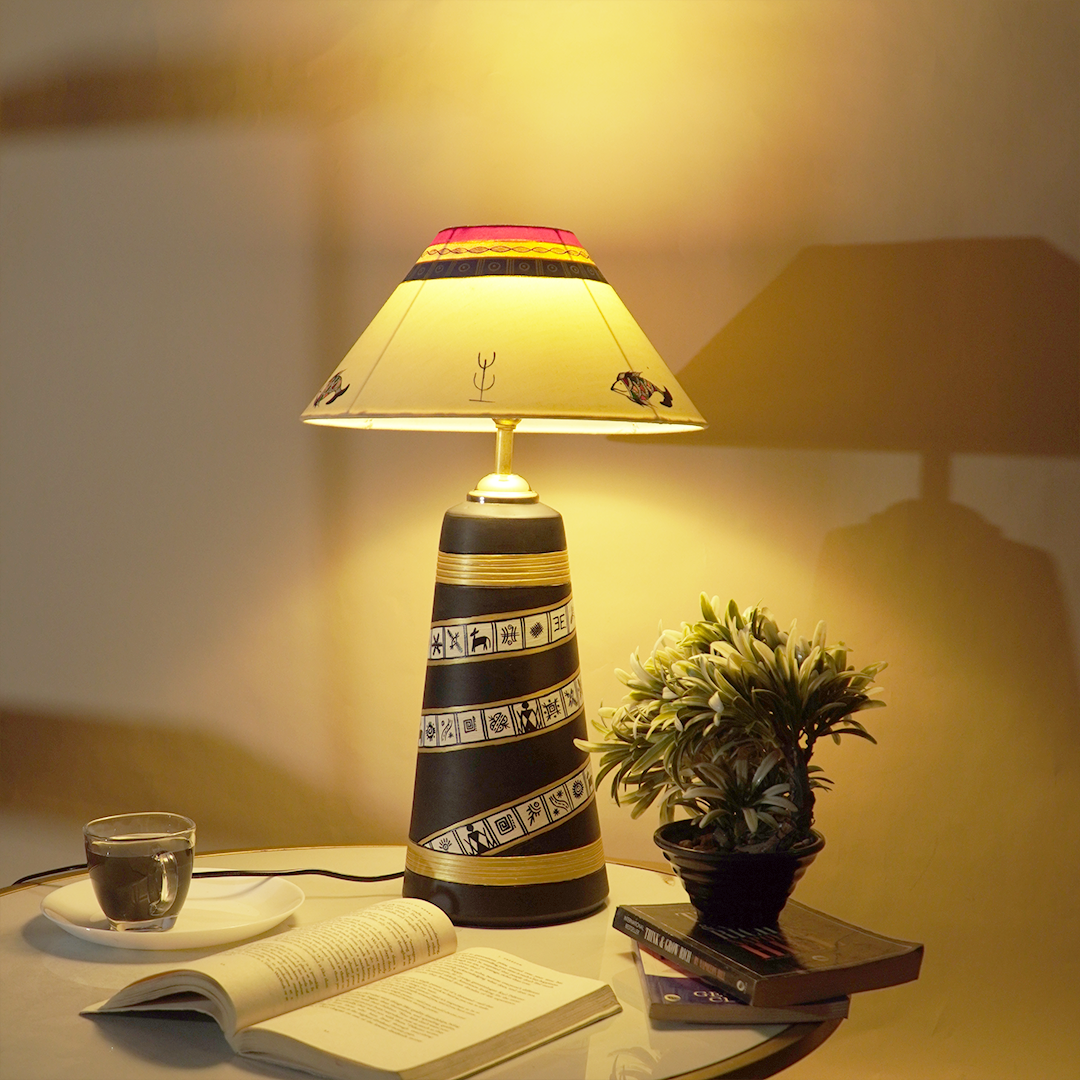 Midnight Spiral Table Lamp – Handpainted Ethnic Decor Light