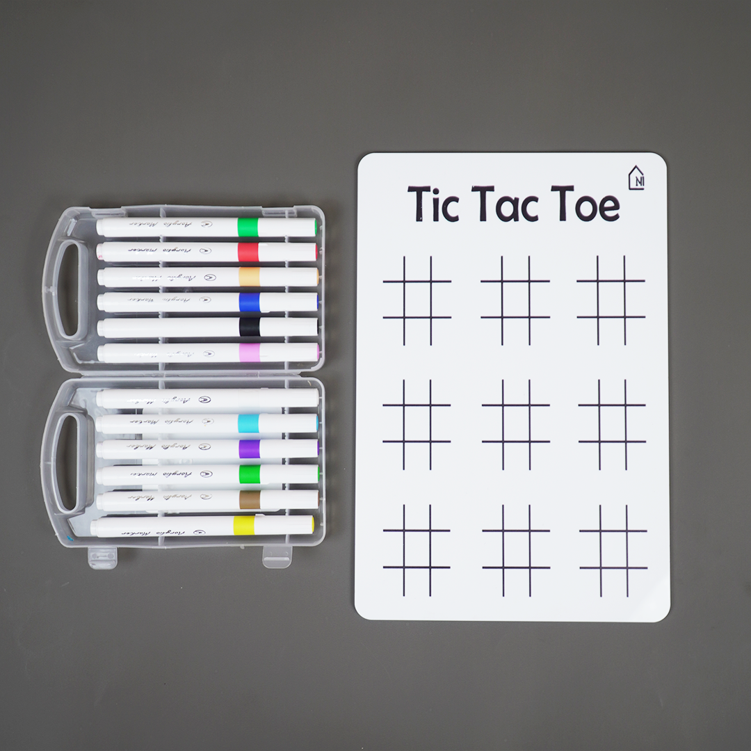 Reusable Tic Tac Toe Learning Board with Marker Pen Box & Cleaning Cloth