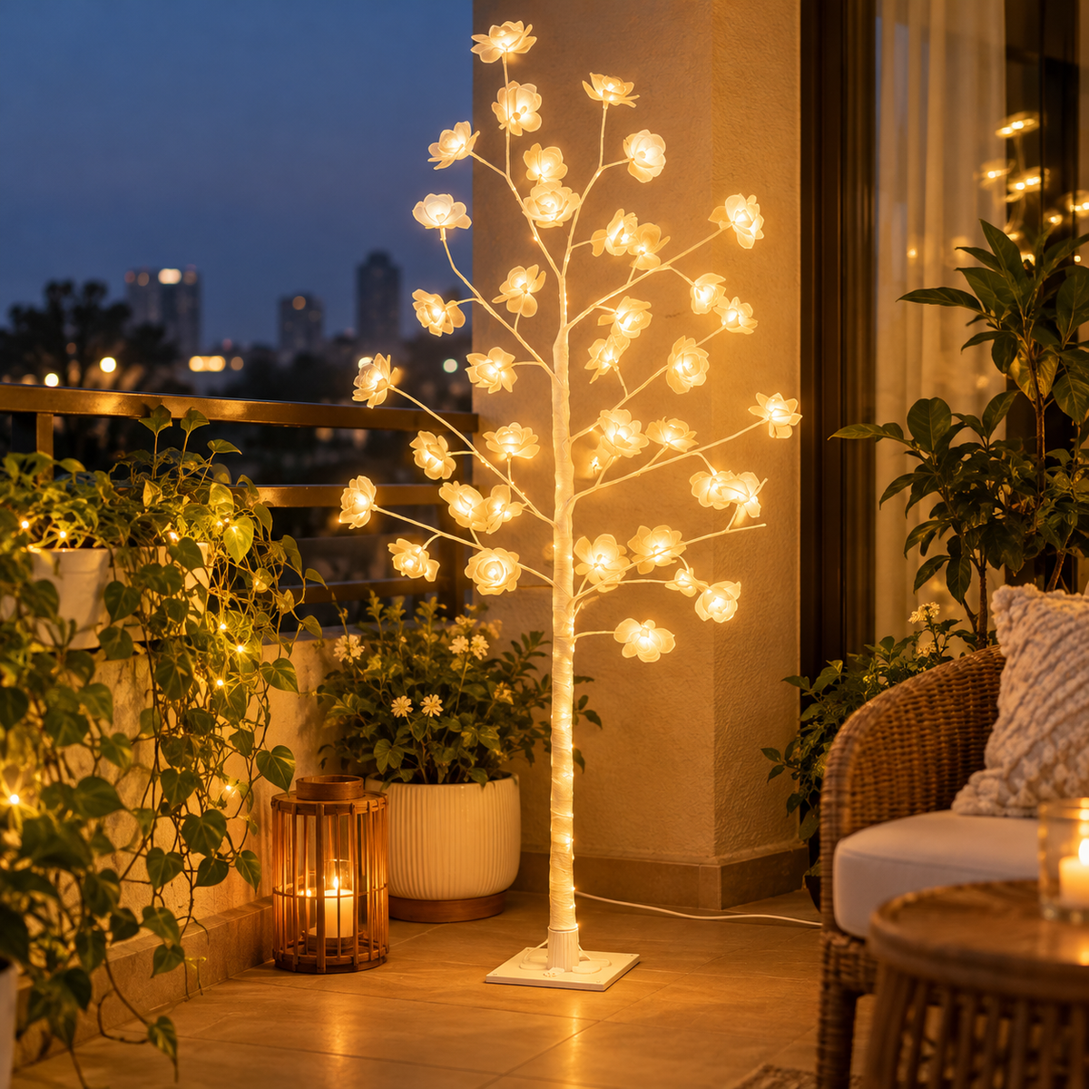 White LED Rose Blossom Tree Light – Decorative Flower Lamp