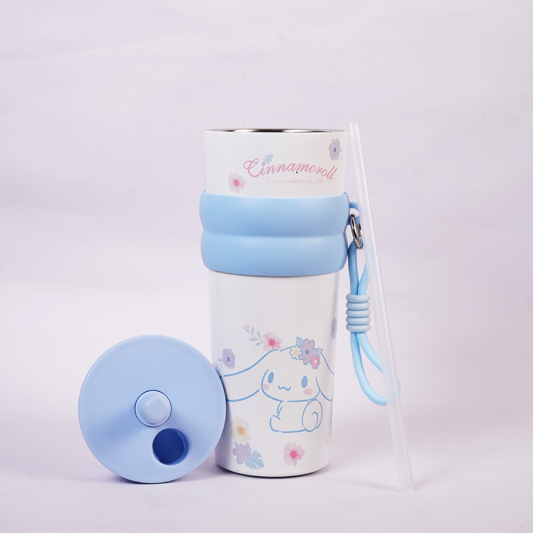 Cinnamoroll Floral Stainless Steel Insulated Tumbler with Straw & Carry Loop