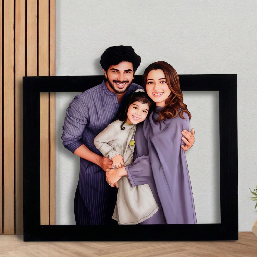 Personalized Family Photo Frame | Custom Cartoon Portrait Frame